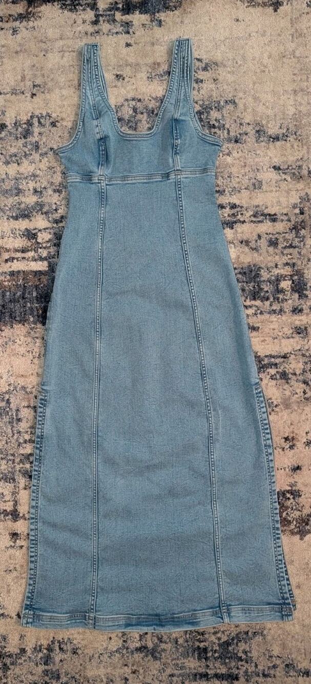 American Eagle Womens Y2K Denim Midi Dress Size 2 Blue Empire Coquette Coastal